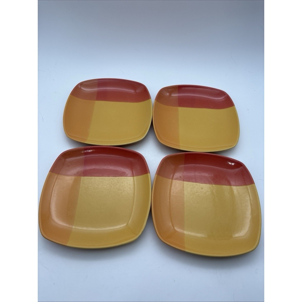 222 Fifth Color Blocks Salad Dessert Plates Set of 4 Square Red Yellow